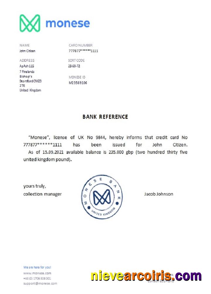 United Kingdom Monese reference